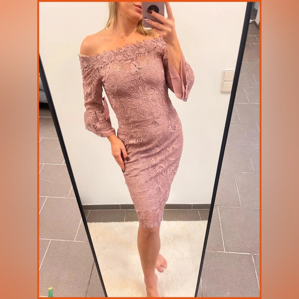 Paper Doll Blush Lace Off-Shoulder Midi Dress